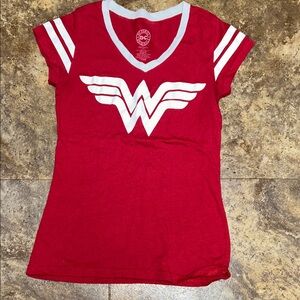 DC Comics Red V-Neck T-Shirt with White Wonder Woman Logo